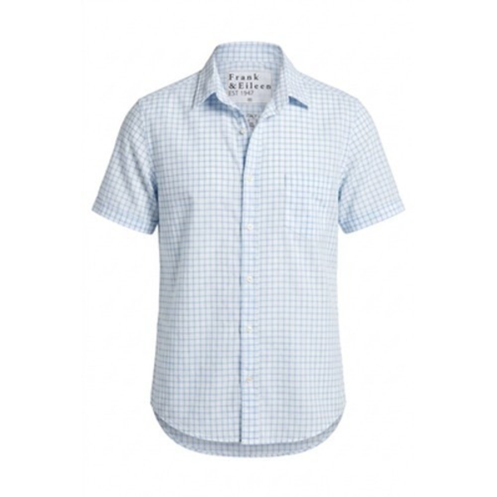 Frank & Eileen Shirt Women M White Blue Check Short‎ Sleeve Button Up Casual